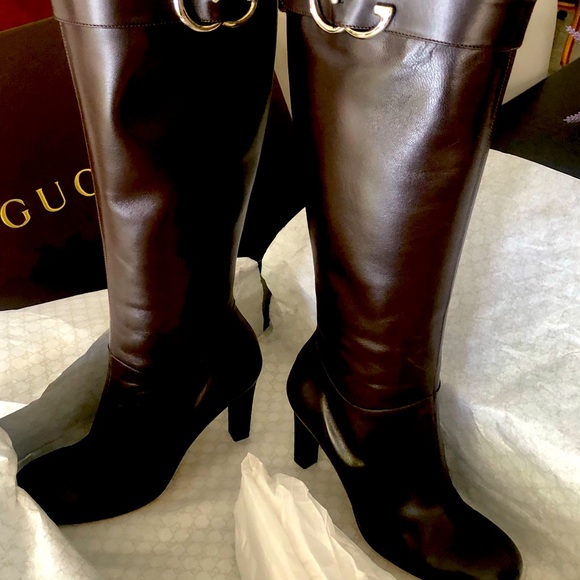 Gucci Women's dark brown Heeled Leather Boots - Picture 1 of 7